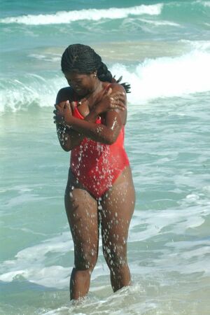 wife flashing on beach