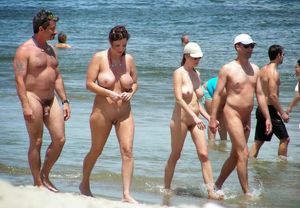 nudist family at beach